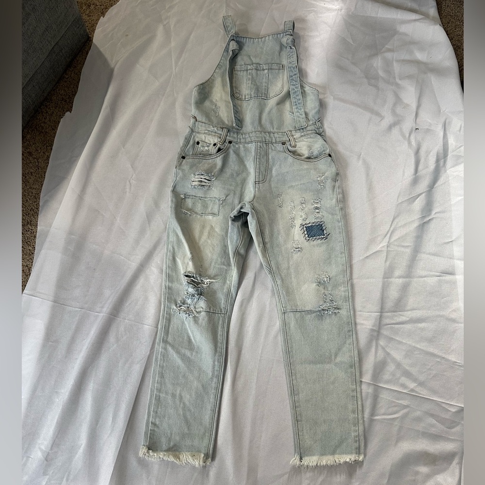 One x OneTeaspoon Light Wash Distressed Overalls